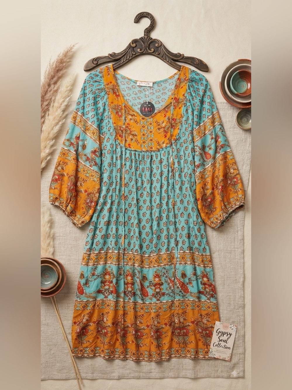 Gypsy Soul Collection Turquoise & Mustard Boho Tunic
